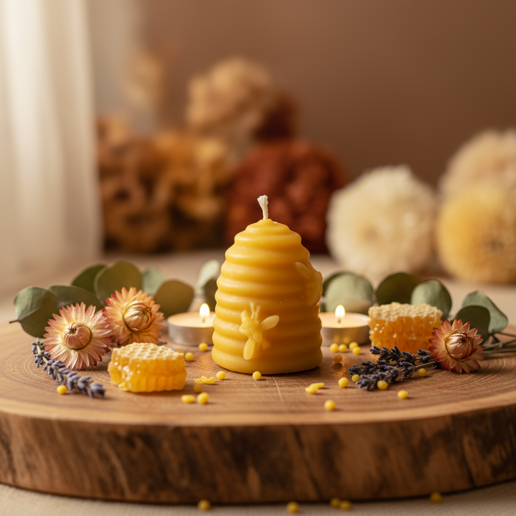 "Beehive Bliss: Illuminate Your Space with the Sweet Glow of 100% Beeswax"