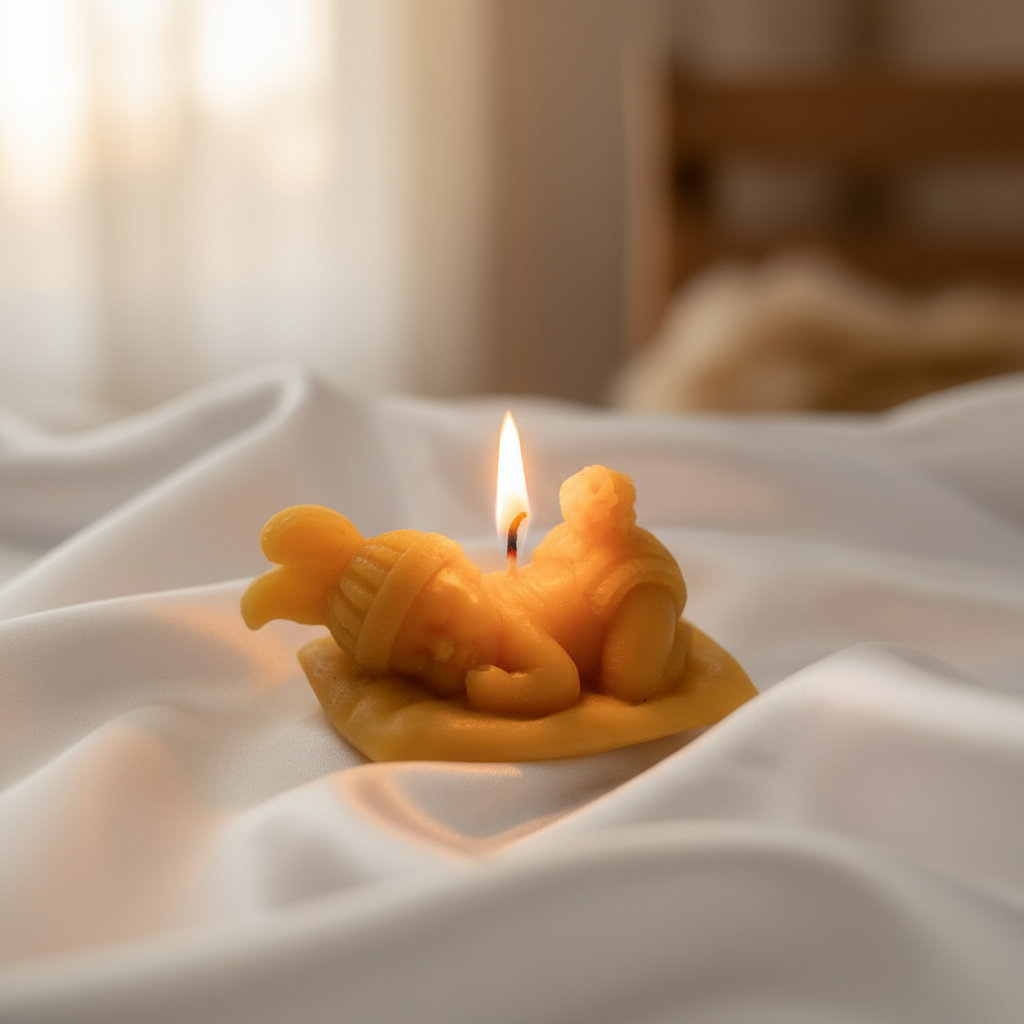"Heavenly Glow: Illuminate Your Space with the Cherub Baby Beeswax Candle"