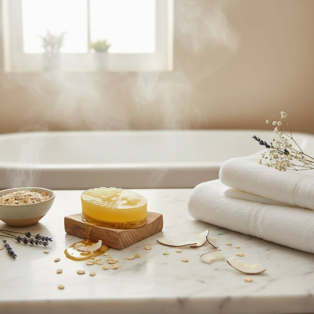 "Radiant Glow: Transform Your Skin with Our Luxurious Honey, Coconut & Oat Soap"