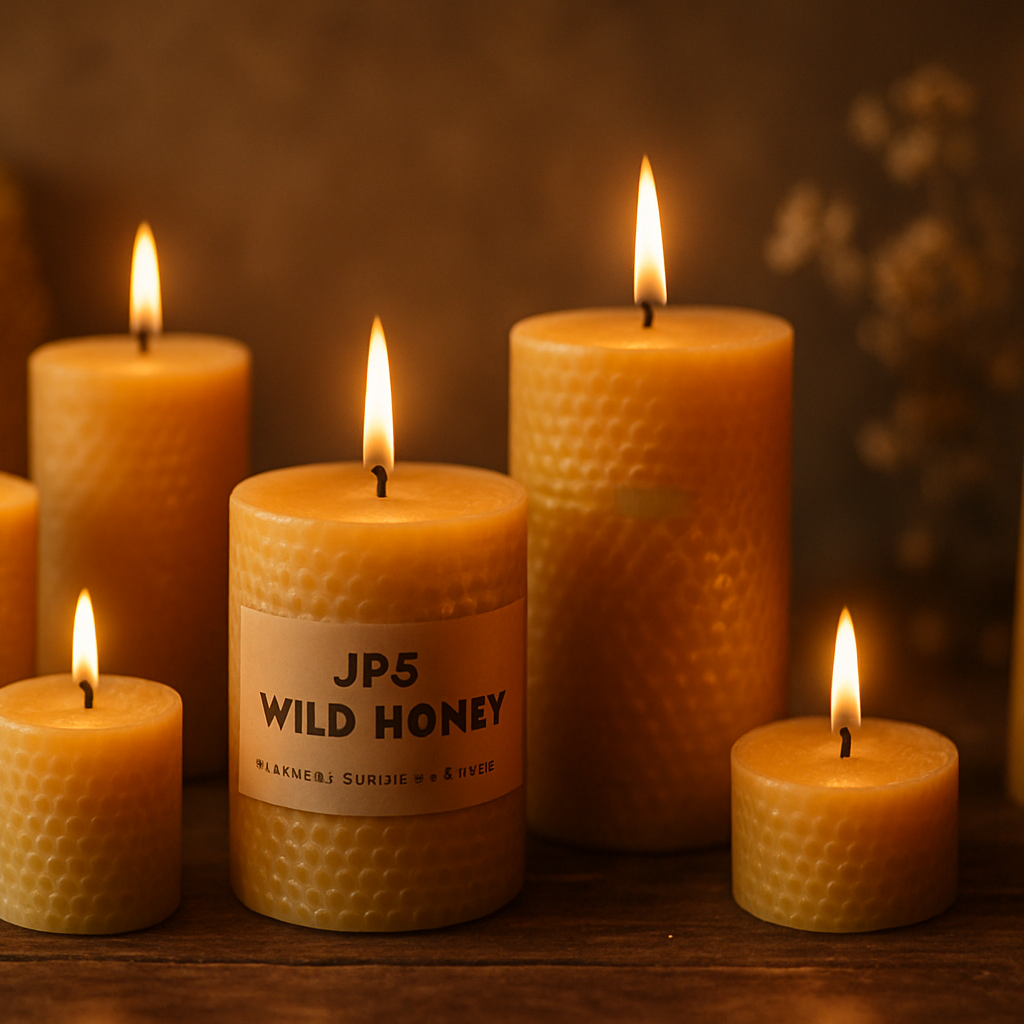 a collection of beeswax candles from JP's Wild Honey set in an ambient scenario