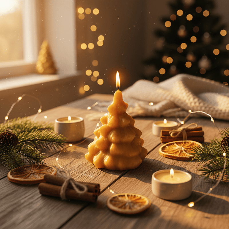 "Glow Green This Christmas: Embrace the Warmth of Our Eco-Friendly Beeswax Tree Candle!" - JP's Wild Honey Ltd