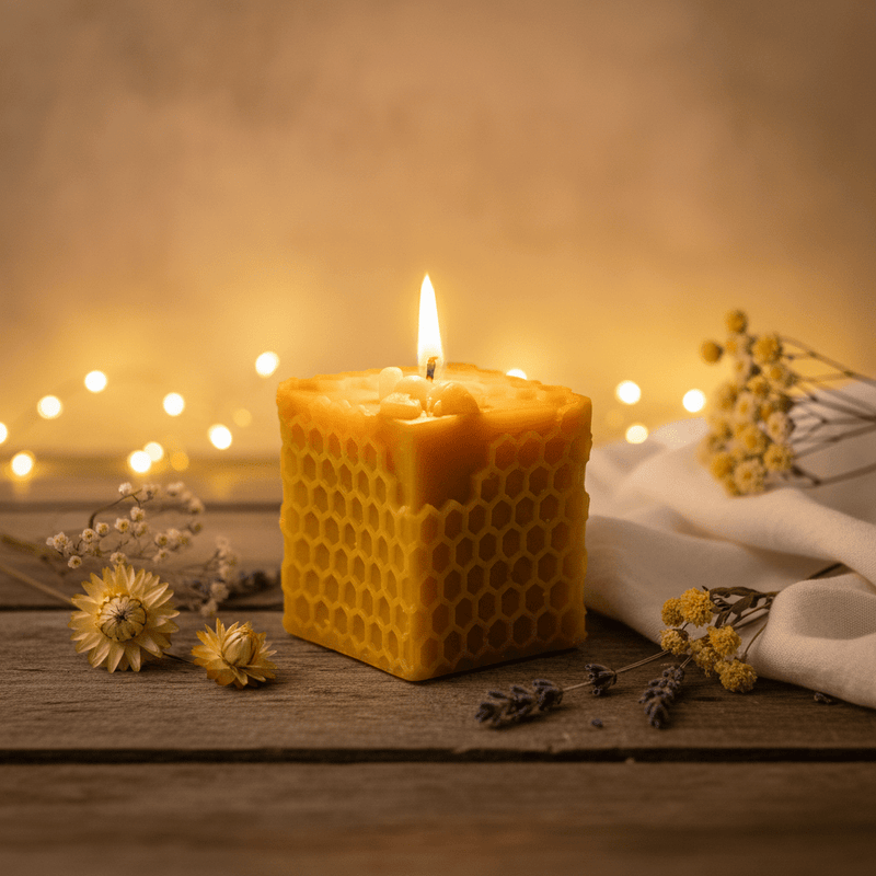 "Illuminate Your Space with Nature’s Warmth: Handcrafted Beeswax Honeycomb & Bee Candle" - JP's Wild Honey Ltd