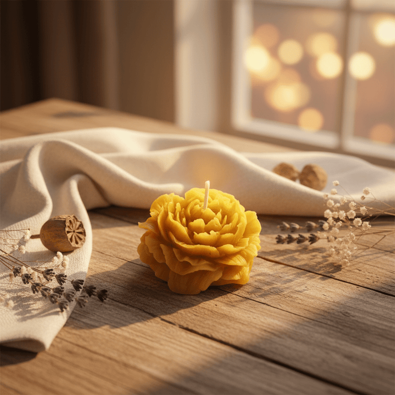 "Radiant Elegance: The Peony Beeswax Candle – Nature's Artistry in Every Petal" - JP's Wild Honey Ltd