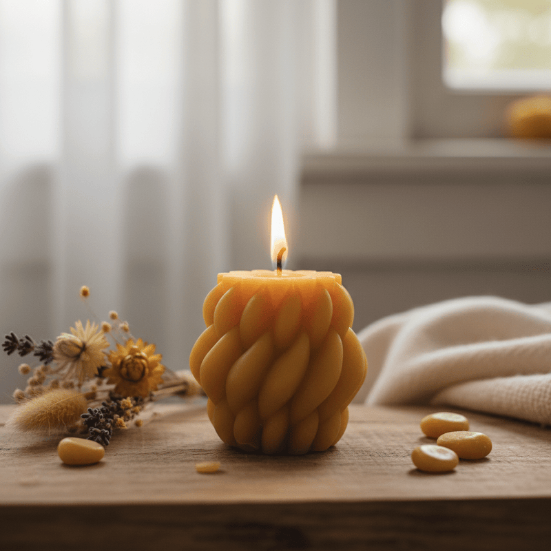 "Twisted Serenity: The Artisanal Beeswax Candle with a Sweet, Golden Glow" - JP's Wild Honey Ltd